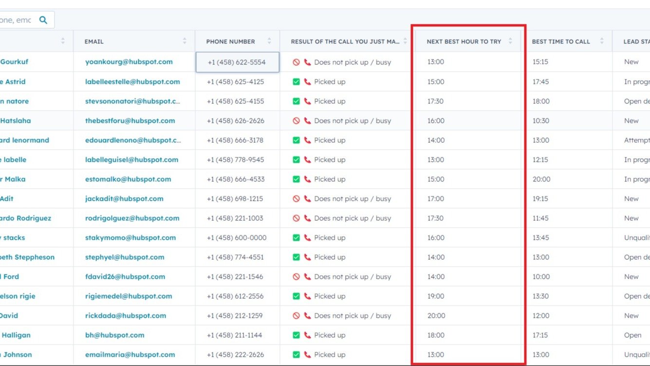 The "NEXT BEST TIME TO TRY" column